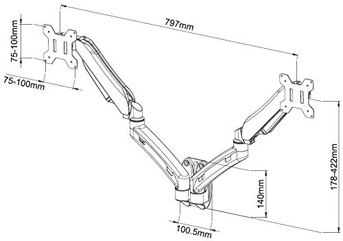 GSA21WS Gas Spring Wall Mount Double Twin LCD Monitor Arm Stand in White w/ vesa bracket & monitor arm: free up/down & left/right motion - 4