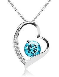 J.Vénus Para Mujer Joyas, Collar de Plata con Colgante de Plata de ley 925 Zirconia 45cm / Collar, Joyería con el Caso (eterno amor - Azul)