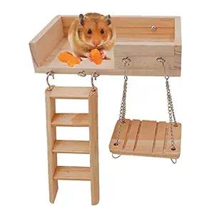 JanYoo Gerbil Toys Dwarf Hamster Wood Platform Ladder Hanging Swing,Small,Climbing Kits Cage Accessories for Guinea Pig,Chinchilla,Hedgehog