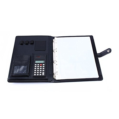 A4 Carpeta para Conferencia de Piel Sintetica  Carpeta Organizadora con Calculador Tarjetero incluidos  Organizador para Folios Bolis  Tablet  Tarjetas  Negro