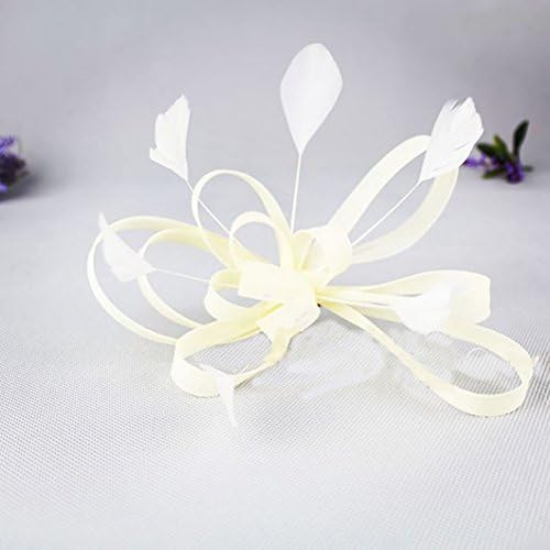 AJOG Women Fascinator Hair Clip Ribbons Flower Headband Feather Mesh Headwear Derby Wedding Cocktail Tea Party Pillbox Hat,White
