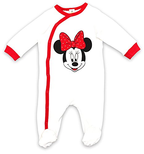 Girls Minnie Mouse Popper Toddler White Sleepsuit with Feet sizes from Tiny Baby to 24 Months