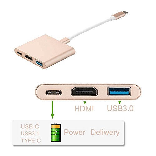 Hrph Typ C USB 3.1 auf HDMI / USB 3.0 / USB C Adapter Ladeanschluss Aluminium Material für Macbook Google Chromebook Laptop - 6