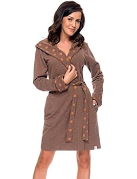 dn nightwear Damen Bademantel / Morgenmantel mit Kapuze aus 100% Baumwolle