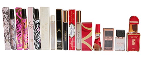 Mini Perfume Set for Her: 10ml GLAM, LOVE, and ORIGINAL by LIPSY, 10ml FCUK Friction, 10ml Lady GaGa Fame, 10ml Katy Perry Killer Queen, 7.5ml Rihanna Rebelle / Rogue