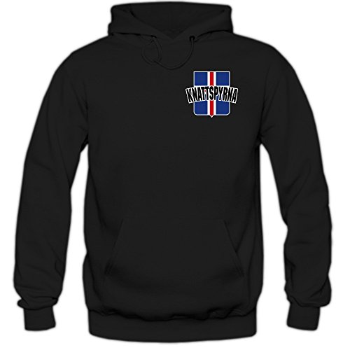 Island EM 2016 #9 Kapuzenpullover | Fußball | Herren | Knattspyrna | Wikinger | Trikot | Nationalmannschaft © Shirt Happenz, Farbe:Schwarz (Black F421);Größe:S