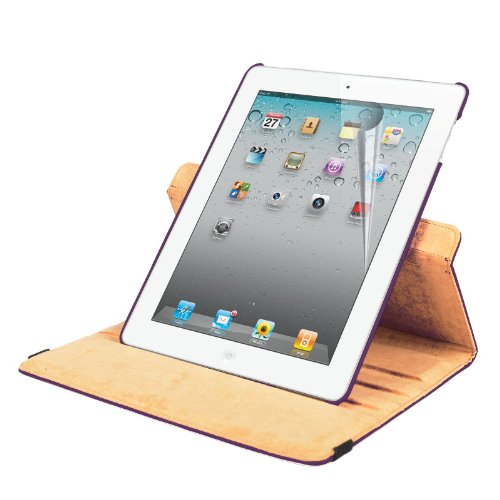 MadCase Apple iPad 4 (mit retina display) Stilisch Muster PU Leder Rotierend Smart Ständer Schutzhülle – kompatible mit iPad 2 und iPad 3 einschließlich Displayschutzfolie & Eingabestift – Glatt Schlicht – Lila - 5