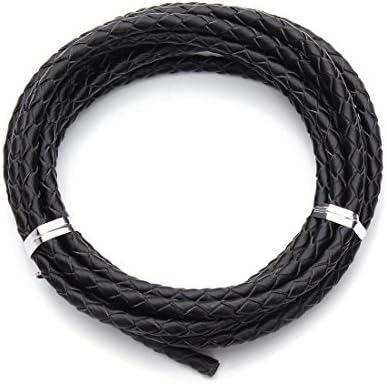 Sauvoo Beads Round Genuine Braided Leather Cord Bolo Tie Cording For Necklace Bracelet Jewelry Making 3 mm Diameter 2 Meter Roll (black)