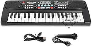 Zinnia Kids Piano Keyboard, Piano For Kids With Microphone Portable Electronic Keyboards For Beginners 37 Keys Musical Toys Pianos For Girls Boys Ages 3-8 (Big Fun 37 Key Keyboard Piano,Black)