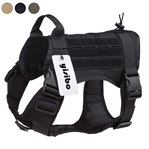 yisibo Arnés Táctico del Chaleco del Perro,sin Tirador Chaleco del Perro-Arnés de Entrenamiento MOLLE-con Mango del Controlar de la Comodidad para Perros Medianos/Grandes(Negro,X-Large)