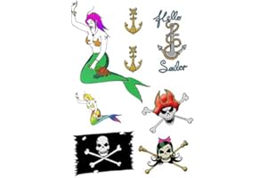 TOP TATS Pirate Sailor Nautical Theme Mermaid Anchor Skull Flag Hello Sailor Temporary Tattoos,Fancy Dress,Kids Fun Party, Hen/Stag, Costume/Outfit Accessories