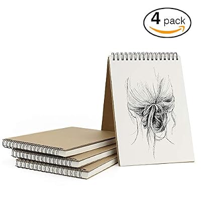 VEESUN Carnet Dessin A5, 4pcs Cahier Dessin Reliure Spirale avec Couverture Rigide Carnet Croquis avce Pages Blanches Convient à Crayon Stylo Aquarelle Dessin D'art, 160GSM 60 Pages Paysage