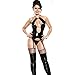 Produktbild YTB Schwarzes Pu-Leder Strapsen Sexy Leotard / Lackleder Kleid / Reizvolle Unterwäsche Anzug Frau
