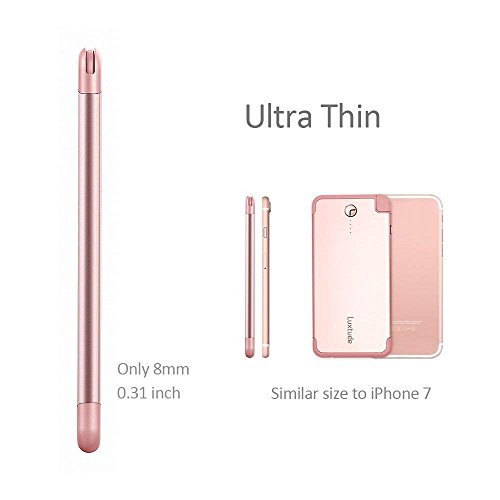 Luxtude Ultra Mince l  g  re Batterie Externe de Secours 5000mAh Lightning C  ble Int  gr   Charge Rapide en Alliage d Aluminium Power Bank iphone 5 6 7 8 6S Plus X iOS  Or Rose 