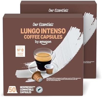 by Amazon Lungo Intenso,Ttostatura Media, Capsule Compatibili Nespresso, 100 unità, 2 Confezioni da 50 - Certificato Rainforest Alliance