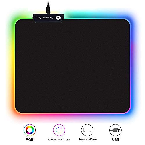TYBLOOMY RGB Alfombrilla de Ratón, Alfombrilla de Ratón Ordenador Gaming Múltiples Modos Efectos de Luces, Superficie Texturizada Suave y Cómoda con Base de Goma Antideslizante para Jugadores