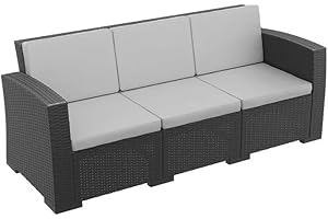 CRESCENT TEXTILE Rattan Furniture Cushion Waterproof Outdoor Seat Pad For Rattan Garden Furniture Chair Cushion Padding Patio 2, 3 or 4 Seater Comfy Set Sofa Cushions Pads Removable Cover (6 Pc Silver 3 Seater)