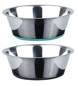 Peggy 11 No Spill Non-Skid Stainless Steel Deep Dog Bowls 50 Oz(6 Cups) Set of 2