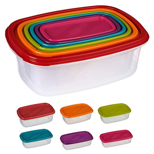 6 Aufbewahrungsboxen silley® ?-Schachteln aus Kunststoff stapelbar + Deckel - Frischhaltedosen,-Frischhaltedose rechteckig - Für Spülmaschine, Mikrowelle und Gefrierschrank