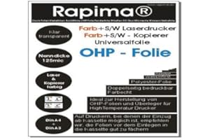 RAPIMA 100 Blatt Overheadfolie PEMIUM - DIN A4 transparent - Für LASERdrucker, Kopierer OHP Folien extra dick 0,125mm Hochwertige Druck- und Projektions-Qualität