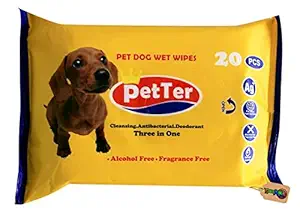 DreamAuro Portable Hygienic Multipurpose 20 Pet Wipes for Cleaning Paws, Face, Eyes, Ears and Stain Remover for Dog/Puppy/Cat/Kitten