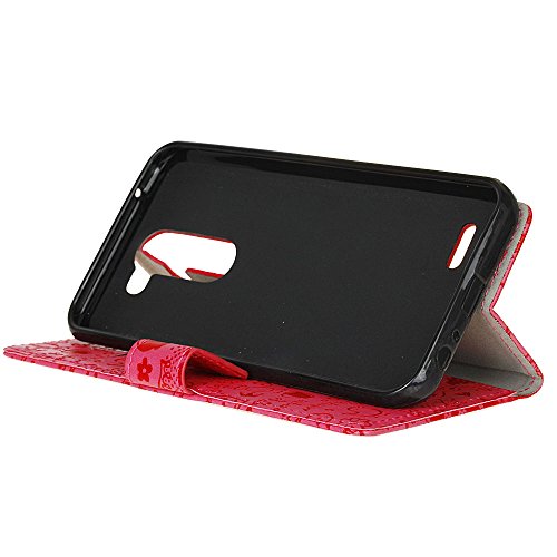 Hülle für LG X Mach,QUENJOY® Cartoon Textur Hochwertigem Flip Case Tasche Smart Cover Beschützer Haut Schutzhülle mit Kartenfach und Standfunktion für LG X Mach,LG K600 X Mach (5,5 Zoll) Smart Phone,Rose - 4