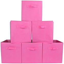 EZOWare Boîte de Rangement Pliable en Textile Non-Tissé, Panier de Rangement, Organiseur de Placard pour Bureau, Chambre d'Enfant, Maison - Lot de 6, Rose