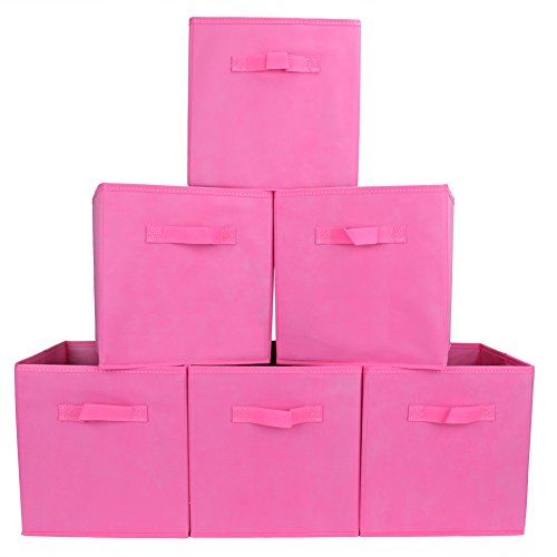 EZOWare Boîte de Rangement Pliable en Textile Non-Tissé, Panier de Rangement, Organiseur de Placard pour Bureau, Chambre d'Enfant, Maison - Lot de 6, Rose
