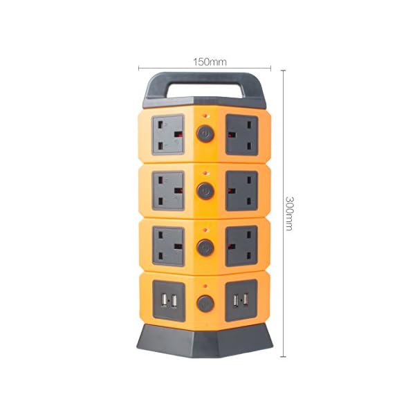 sourcingmap® Tower Power Strip 2500W Smart Socket Surge Protector 10 UK Socket 4 USB Charging Station 6.5ft Extension Cord Orange - Image 6