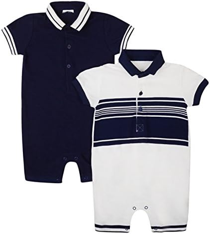 Ex Next Baby Boys 2 Pack Polo Romper Suits Pique Smart Navy/Cream 0-23M
