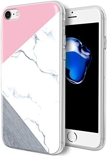 iPhone 7 Case,iPhone 8 case KGD [Geometric Pattern Series] [Flexible Soft TPU] Cover Case with [IMD Glossy Pattern] for iPhone 7 / iPhone 8-Pink/White Marble