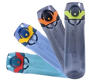 Toyshine Sporti Tritan Water Bottle With Ounce Marker, Spill Proof Straw Valve, BPA Free for Kids School Office Home Soft Handle Grip Children Adult Teens Drinkware 700 ML Gift Present- Black