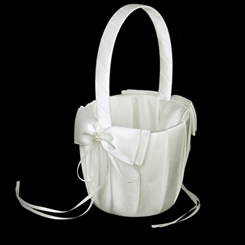 Ivory Satin Blumenkorb Blumenmädchen Streukörbchen Blumendekor für Hochzeit - 3