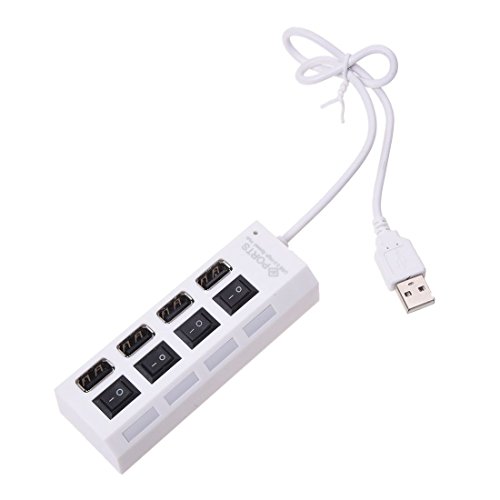 SODIAL(R) 1X Gute Qualitaet 4 Schlitz USB-Hub Tragbar 4 Anschluesse USB mit vier Schalteradapter fuer PC Notebook Laptop Weiss