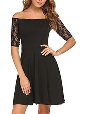 HOTOUCH Damen Schulterfrei Kleid Vintage Retro Kleid Cocktailkleid Rockabilly Kleid Swing Kleid mit Spitze