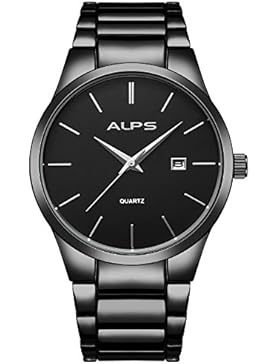 ALPS Herren Luxus Business Style Edelstahl Chronograph Armbanduhr mit Link Armband