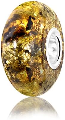 ANDANTEpremium collection - Ostsee amber, beaded pendant, charm in 925 sterling silver, certified, gold of the sea, colour: yellow / green / cognac, 8 x 14 mm
