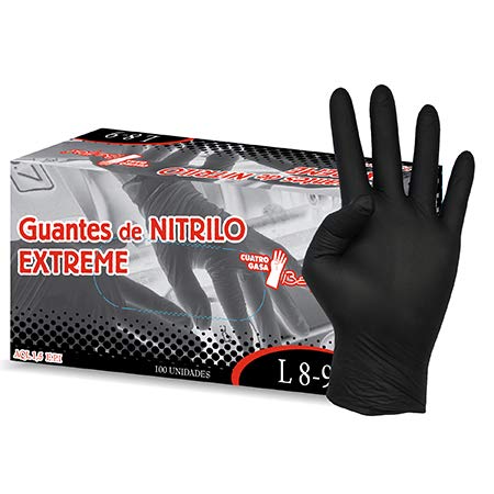 Guantes de nitrilo negro Extreme. Caja 100 uds. Talla Mediana