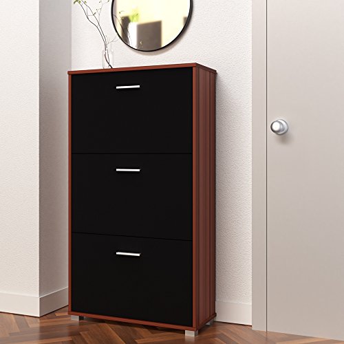 Schuhschrank Schuhkipper Schuhregal Flurschrank Kommode Schuhkommode Schuhklapper Regal 3 Klappen Schwarz - 3