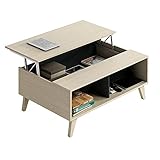 Habitdesign 0Z6633R - Table basse élévatrice Zaiken avec porte-revues intégré, table élévatrice, meuble de salle à manger couleur Chêne Canadien et Anthracite, dimensions: 100 cm (longueur) x 41/56 cm (hauteur) x 68 cm (profondeur)