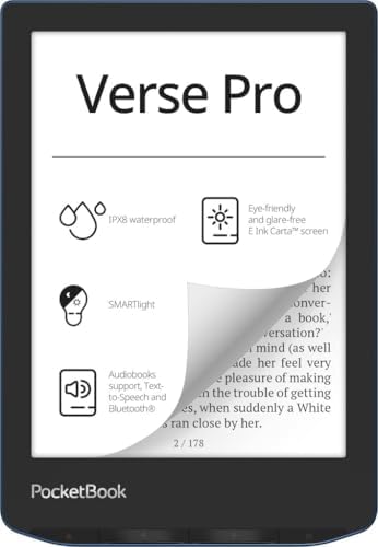 PocketBook Verse Pro E-Reader impermeabile | Touchscreen E-Ink Carta™ HD da 6'' | Lettore audio-book e e-book | Funzione di sintesi vocale | SMARTlight | 16 GB | WiFi e Bluetooth | Azzurro