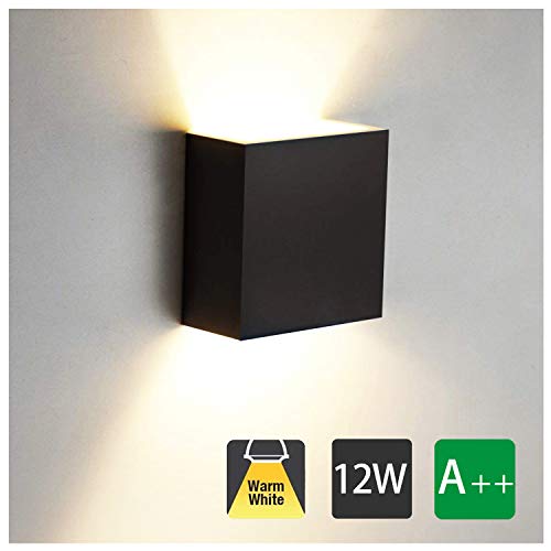 Moderno Lampara de Pared LED, 12W Aplique Pared Interior de Aluminio 3000K Blanco Cálido Perfecto para Corredor Oficina Restaurante (Negro)
