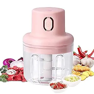 AADY Portable Hand Mixer Grinder Chopper Vegetable Crusher Wet Dry Machine Mini Electric Chopper with USB - for Garlic/Chili/Ginger/Onion /250ml (Transparent) - Pack of 1