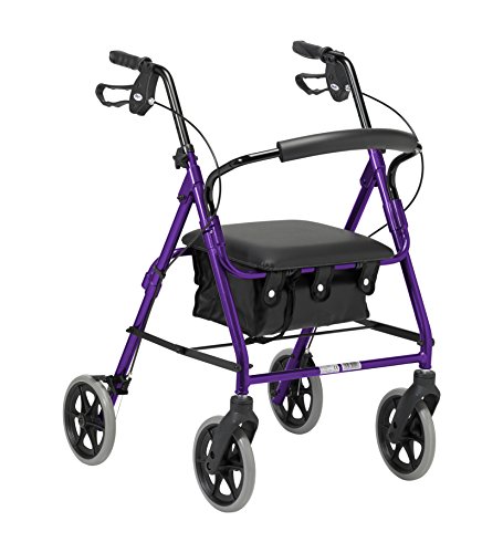 Days Lightweight Folding Four Wheel Rollator Walker with Padded Seat, Lockable Brakes, Ergonomic Handles, and Carry Bag, Limited Mobility Aid, Purple, Small, (Eligible for VAT relief in the UK)