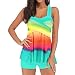 Produktbild Junjie Regenbogen Damen Tankini Badeanzug Beachwear gepolsterte Bademode Plus Size Biki Hot Pink, Hellblau, Lila, Blau