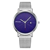 Unisex Roman Rose Gold Uhr Metall Mesh Strap Band Mode Dünn Analog Quarz Uhren Edelstahl Armband Handgelenk Luxus Wasserdichte Uhr für Herren Damen,E