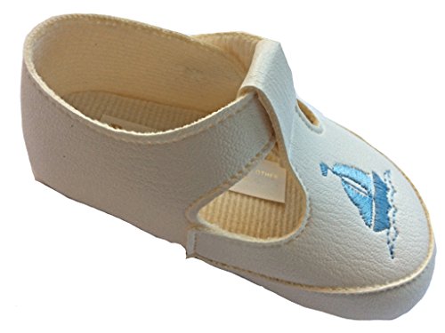 Baby boys Baypods white sky blue yacht design pram shoes (SIZE 1)