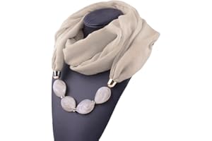 MoreChioce Écharpe Collier Foulard,Foulards Châle avec Pendentif Bijoux Lady Bague Foulard Chaud Écharpe Bague Tassel Strass
