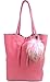Produktbild FISH IN THE SEA made in Italy Leder Shopper Tragetasche mit XXL echt Fell Bommel Hummer mit Rosa Fellbommel