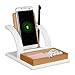 Price comparison product image Relaxdays Phone Stand for Wireless Charging, Universal Dock, Wooden Station with Tray and Pen Holder, White/Brown, H x W x D: app. 14.5 x 15 x 19 cm